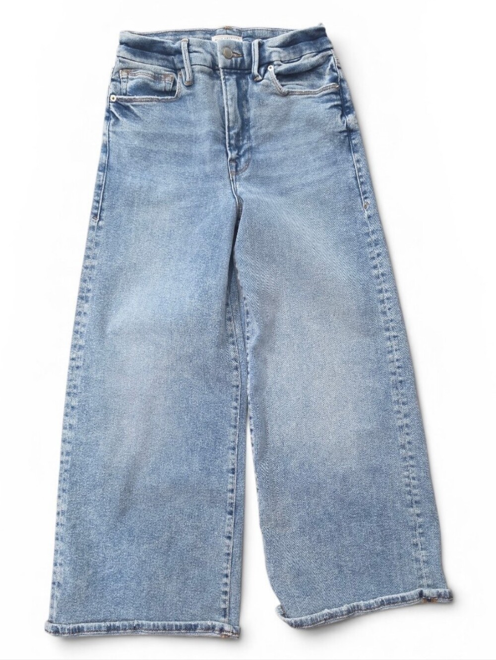 Good American High Rise Cropped Wide Leg Jeans Light Wash Denim Size 27